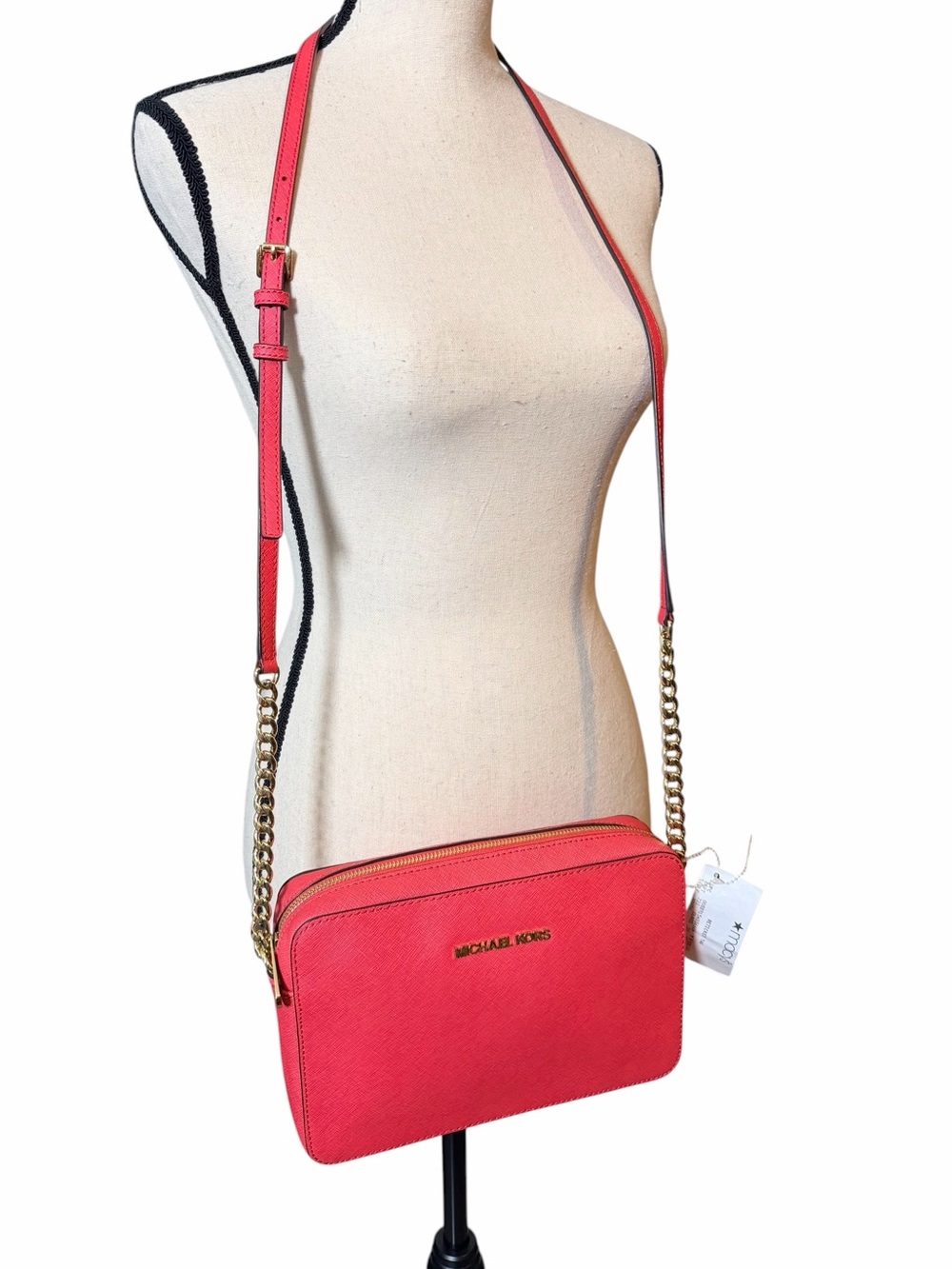 Michael Kors Jet Set EW Saffiano Leather Crossbody - Watermelon With Tags